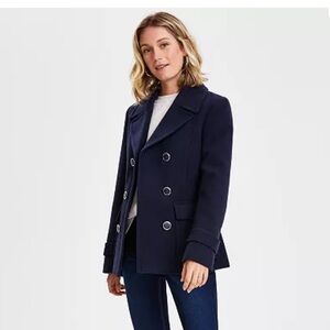 NWT Double-Breasted Long-Sleeve Peacoat, Black, Small
